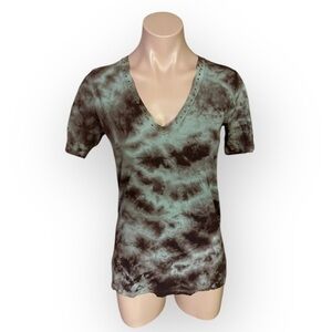 Treasure Rock Large Bling Embellished V-Neck Brown Bleached Tee